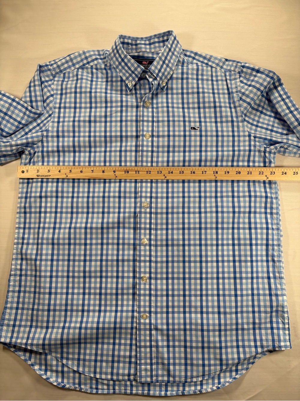 Vineyard Vines Mens Large Slim Fit Whale Shirt Blue White Gingham Button Down - Picture 7 of 7
